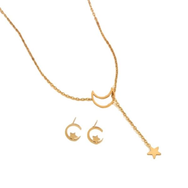 Wholesale Stainless steel moon and star pendant gold necklace and earrings