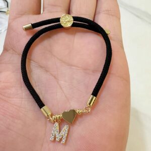 Black rope zircon letter bracelet—m