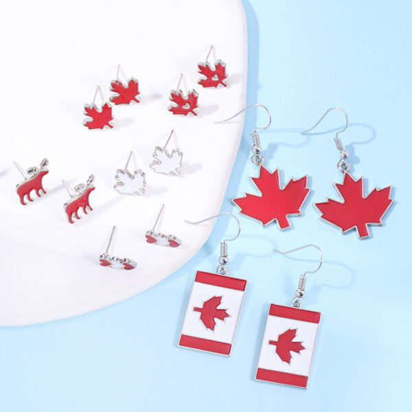 Wholesale New Canadian Flag Earrings Zinc Alloy Dripping Oil Red Maple Leaf Earrings