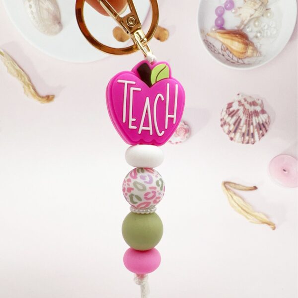 Wholesale Teachers' Day Apple TEACH Silicone Color Silicone Beads Keychain