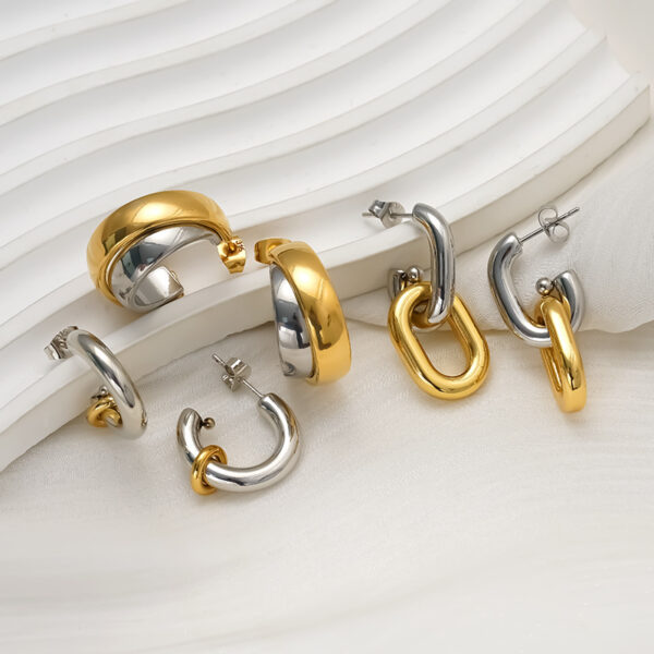 Wholesale Stainless Steel Color Matching C-Shaped Detachable Luxury Earrings
