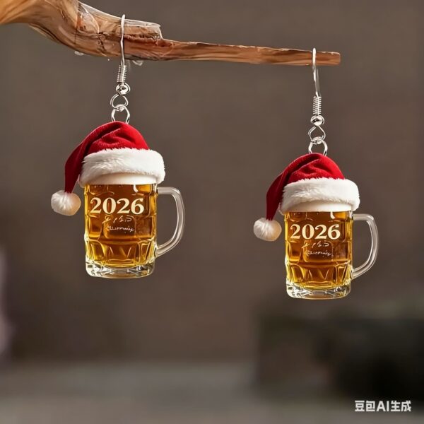 Wholesale 2026 Christmas Beer Mug Earrings