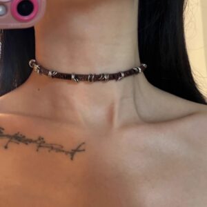 C1205-brown cracked leather necklace