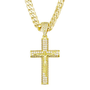 Diamond-encrusted melon seed buckle large cross necklace