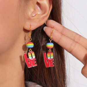 Rainbow ball letter earrings