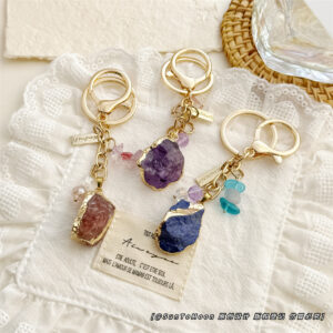 Wholesale Irregular Natural Pink Crystal Alien Lucky Crystal Keychain