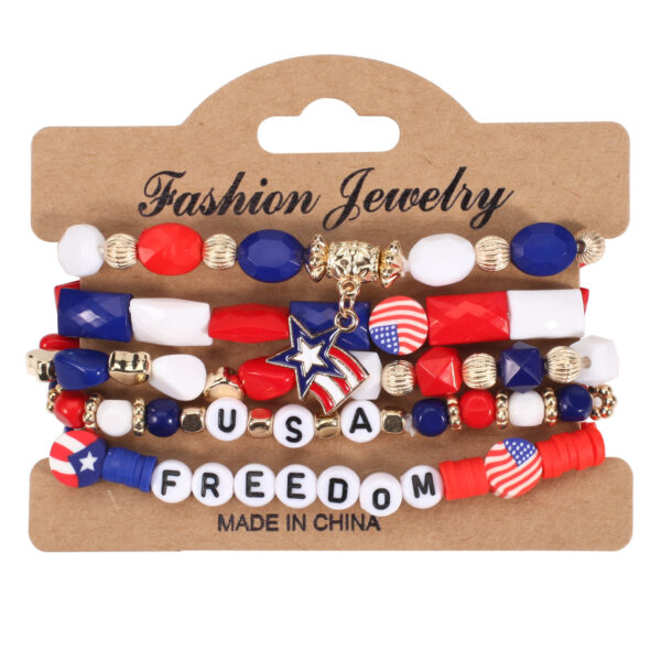 Wholesale Independence Day Flag Red White Blue Crystal Soft Ceramic Bracelet