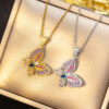 Wholesale Butterfly inlaid zirconia titanium steel necklace