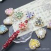 Wholesale Double-sided hollow heart inlaid with diamond crushed pink crystal straight hole beads