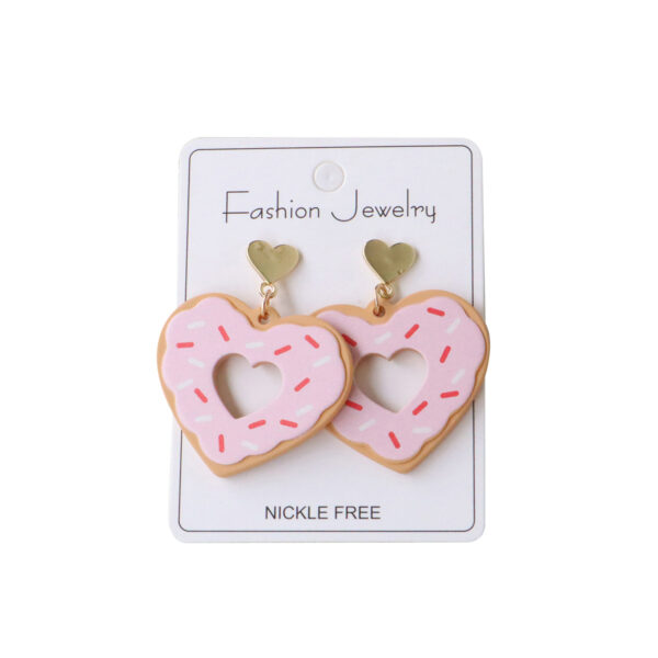 Wholesale Valentine's Day Acrylic Enameled Heart-Shaped Donut Earrings - Sweet, Fun, Vacation Style, Holiday Party Gift Earrings