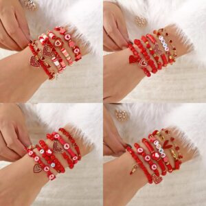 Wholesale Red diamond studded heart-shaped soft ceramic bracelet set