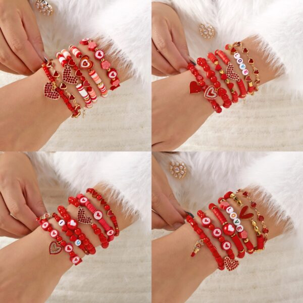 O1CN01IX7E081FFoUuphfiD_2217548420458-0-cib Wholesale Red diamond studded heart-shaped soft ceramic bracelet set