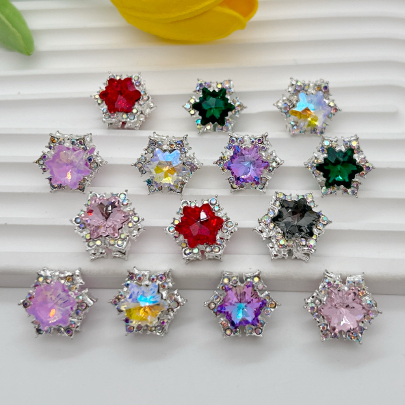 Wholesale double-sided alloy hexagonal star snowflake zircon beads