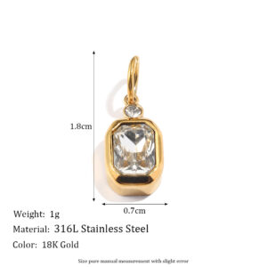 Small square brick zircon pendant-gold-white diamond