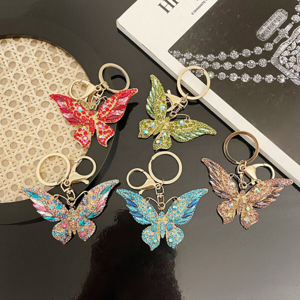 Wholesale Colored crystal rhinestone butterfly animal keychain