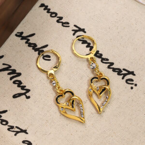 Wholesale Retro geometric hollow double heart tassel earrings