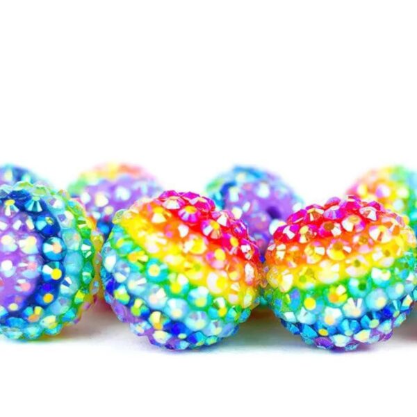 Wholesale 5pcs 22MM Rainbow Color Stripe Resin Beads Bubblegum Beads