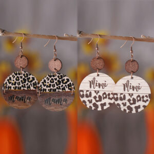 Wholesale Mother's Day Leopard Round Pieces Stitching Pendant Wooden Earrings