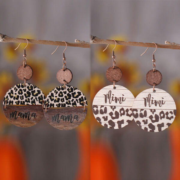 Wholesale Mother's Day Leopard Round Pieces Stitching Pendant Wooden Earrings