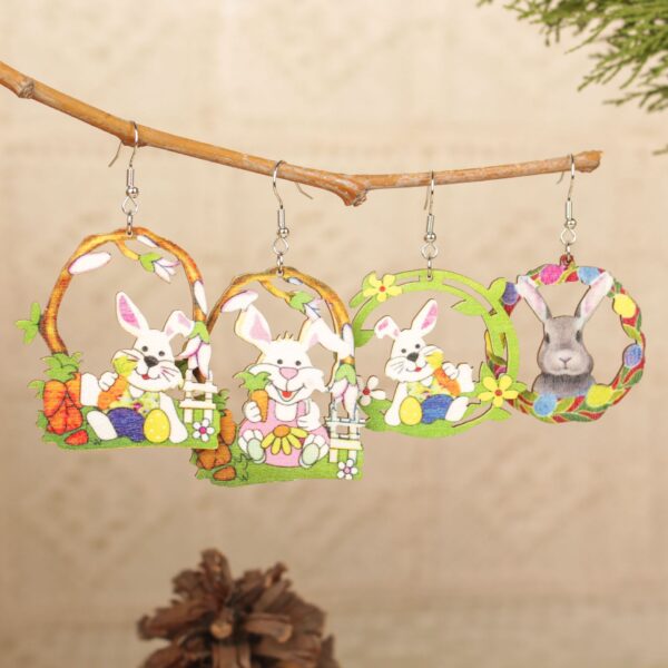 Wholesale Easter Rabbit Easter Egg Basket Splicing Wooden Earrings