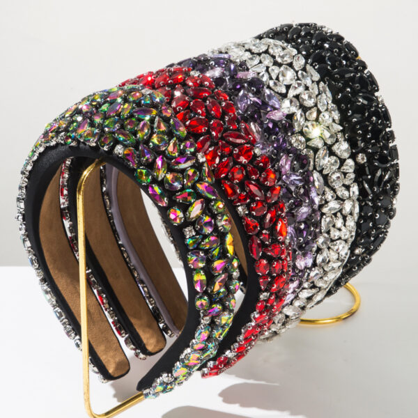 Wholesale Retro Baroque Glass Diamond Crown Wide Edge Headband