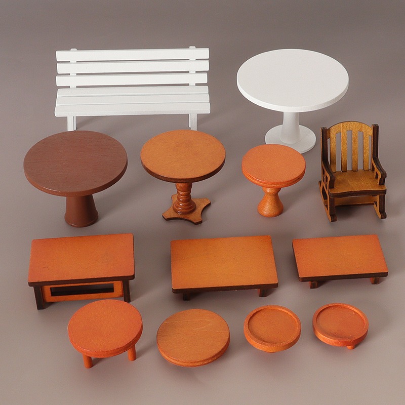 Wholesale Miniature simulation wooden brown round table Doll Aessories