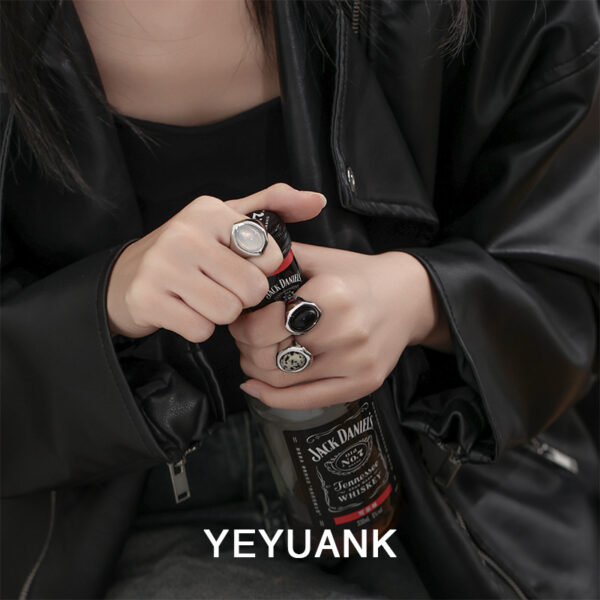 Wholesale white Agate black agate egg stone open ring