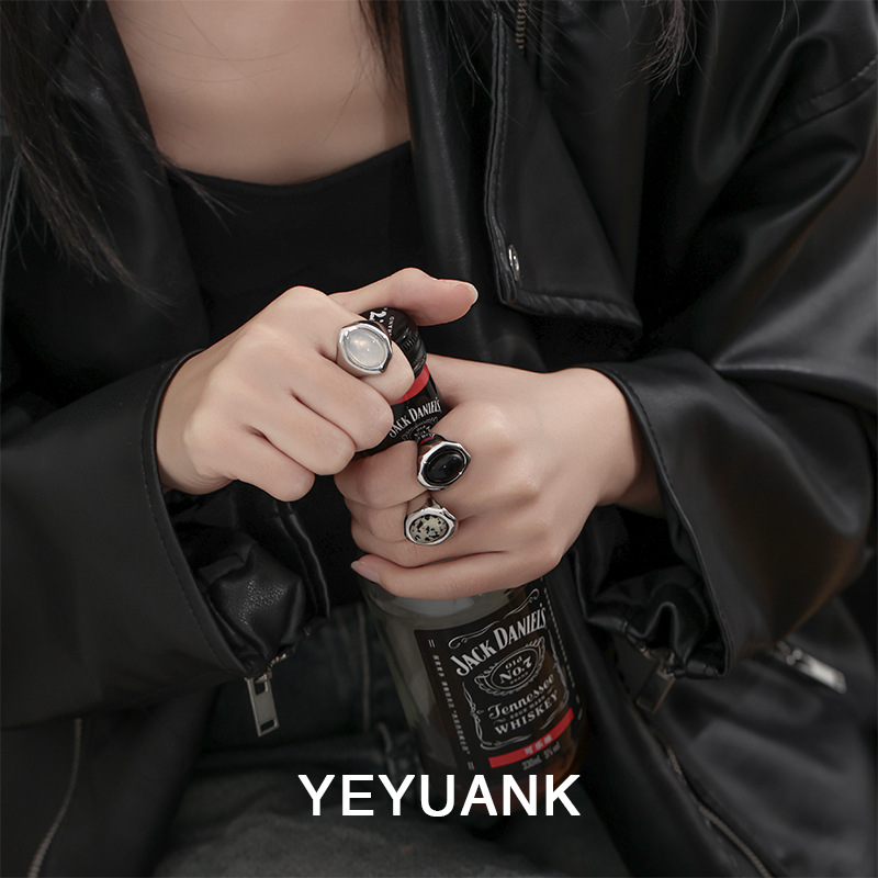 Wholesale white Agate black agate e stone open ring