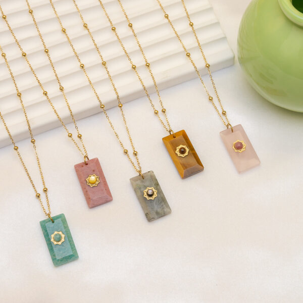 Wholesale retro square natural stone pendant titanium steel necklace