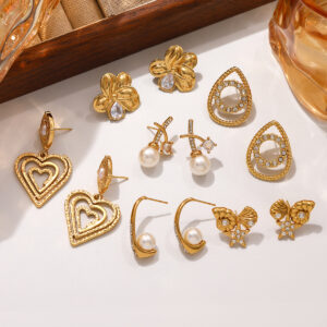 Wholesale Stainless steel earrings vacation style pearl flower earrings for women