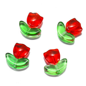 Red flowers + green leaves (10 each) / Flowers 9*9mm leaves 14*7mm aperture 1mm