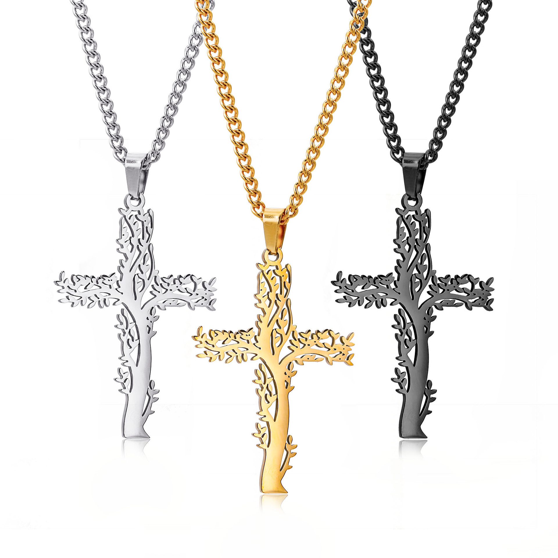 Wholesale Stainless Steel Tree of Life Cross Necklace