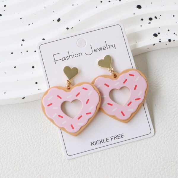 Wholesale Valentine's Day Acrylic Enameled Heart-Shaped Donut Earrings - Sweet, Fun, Vacation Style, Holiday Party Gift Earrings