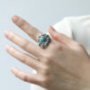 Wholesale Geometric turquoise teardrop gemstone retro ring