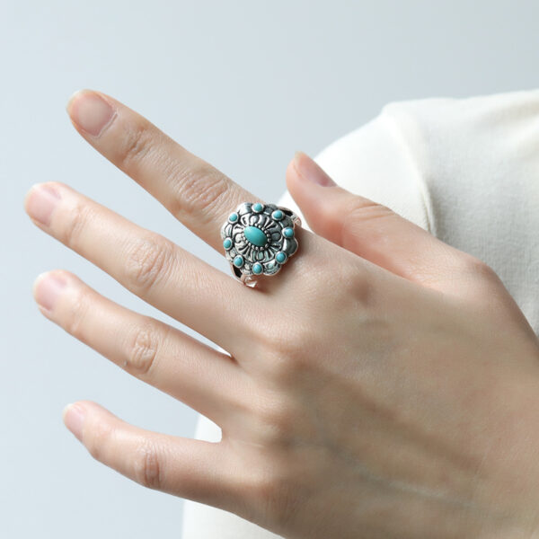 Wholesale Geometric turquoise teardrop gemstone retro ring