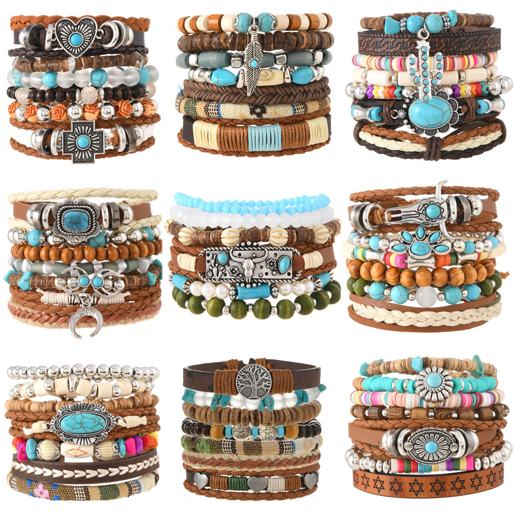 Wholesale Pine stone multi-layer bead Bohemian multi-layer bracelet
