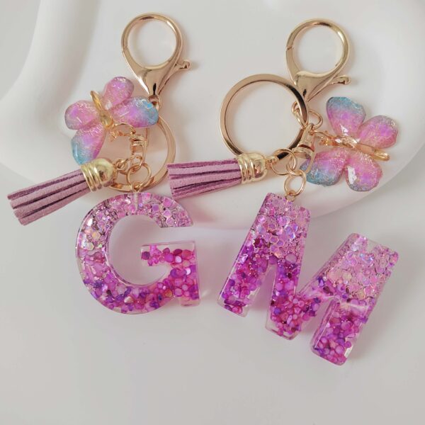 Wholesale Purple Illusion Color Double Glue Letter Glitter Tassel Keychain