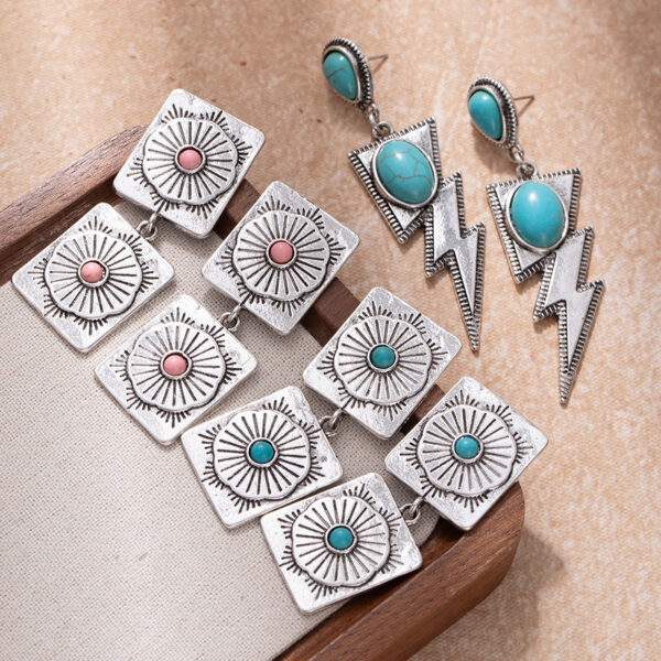 Wholesale Western style turquoise lightning Bohemian style earrings