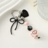 Wholesale Heart shaped bow square beads black pink keychain