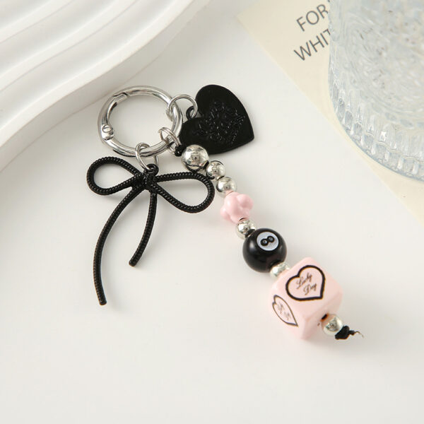 Wholesale Heart shaped bow square beads black pink keychain