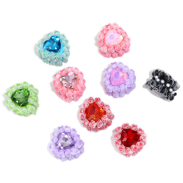 Wholesale 5pcs tulip heart clay beads rhinestone double-sided through-hole beads