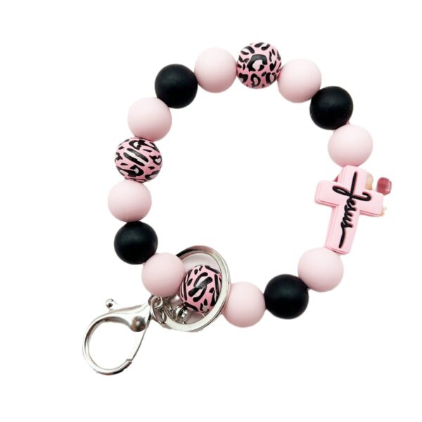 Wholesale Cross Silicone Leopard Beaded Wrist Keychain Bag Austrian Pendant