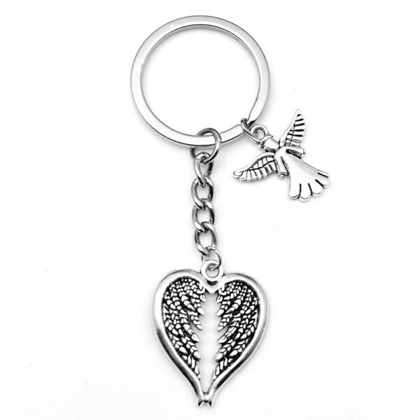 Wholesale Creative Ancient Silver Angel Love Wings Alloy Pendant Keychain