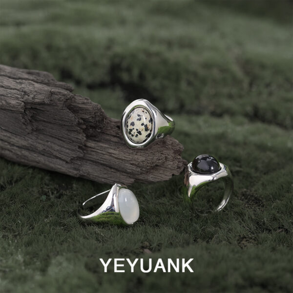 Wholesale white Agate black agate egg stone open ring