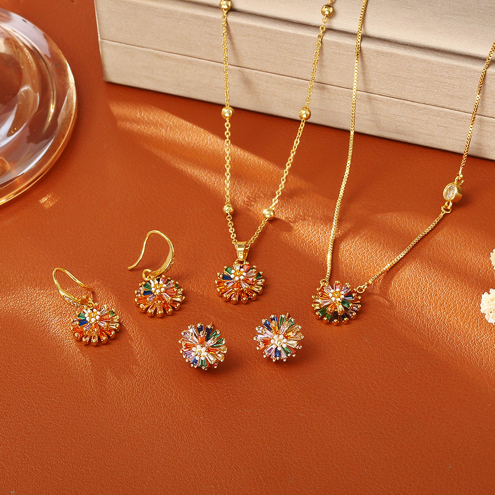 Wholesale Colorful Firework Stud Earrings Small Zircon Necklace and Earrings