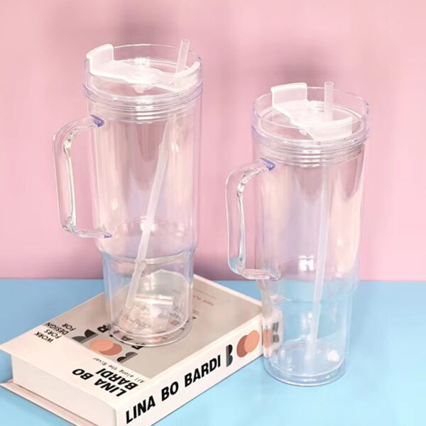 Wholesale Cross-border 40oz foreign trade car mug, giant transparent plastic cup, double-walled, large capacity, customizable water cup with glitter added.