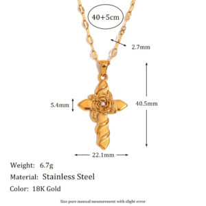 Rose cross pendant necklace - gold