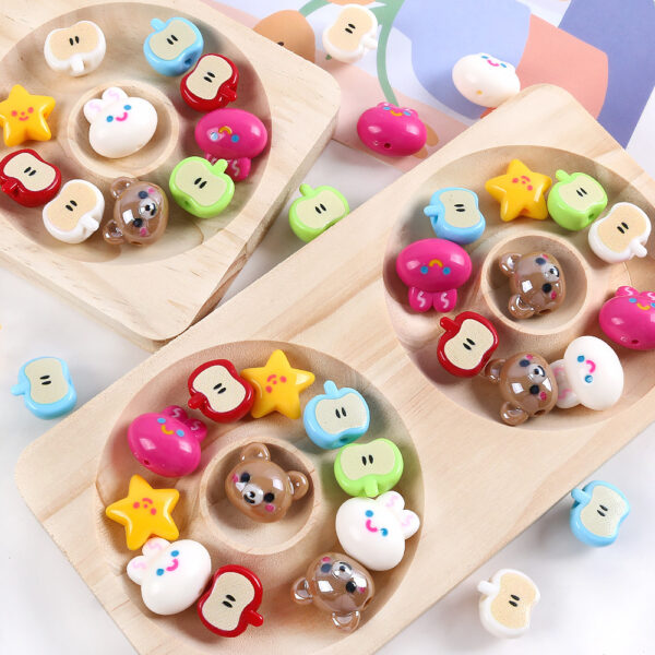 Wholesale 5pcs Handmade DIY Acrylic Beads Cute Bear Apple Five-Pointed Star