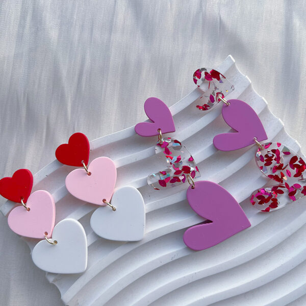 Wholesale Valentine's Day Pink Irregular Love Acrylic Earrings