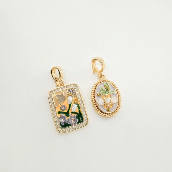 Wholesale 18K Hand-painted Oil Painting Series Ancient Technique Enamel Inlaid Natural Pearl Pendant